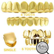 Real 925 Sterling Silver Gold Plated Grillz - Hip Hop Grills 6 8 Or Single Teeth