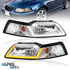 2pcs Led Drl Tubes Chrome Headlights For 1999-2004 Ford Mustang Leftright