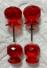 Vtg. Ruby Red Lucite Faceted Door Knob Pulls Set 4 - 2 1 In.- 2. 1.5 In.