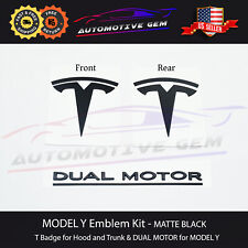 Model Y Front Rear Emblem T Badge Dual Motor Matte Black Sticker Set For Tesla