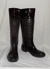 Jennika Brown Quilted Stud-accented Pull-on Tall Rubber Wellies Rain Boots 40eur