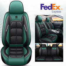 Luxury Leather 5-seats Car Seat Covers Full Surrounded Blackgreen Seat Cushion