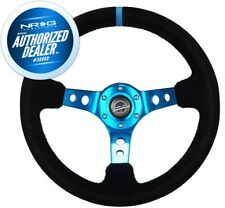 New Nrg Deep Dish Steering Wheel 350mm Suede Blue Stitch And Mark Rst-006s-bl