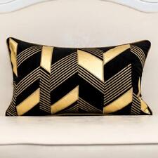 12 X 20 Inches Black Geometric Gold Leather Striped Cushion Cases Embroidery ...