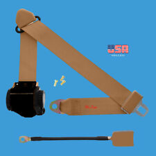 1 Kit Of 3 Point Universal Strap Retractable Adjustable Safety Seat Belt Beige