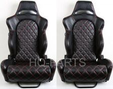 2 Tanaka Black Pvc Leather Racing Seats Reclinable Red Diamond Stitch Fits Mazda