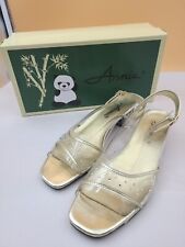 Womens Annie Shoes Clear Gold Rhinestone Wedge Open Toe Heels Shoes Size 6.5 M