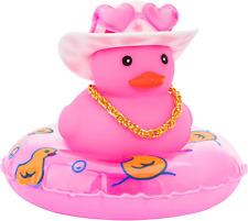 Pink Car Accessories Cowboy Hat Rubber Ducks Car Dashboard Decorations Rubber