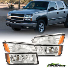 For 2002-2006 Chevy Avalanche Chrome Housing Headlights Amber Reflector Pair Set