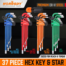 37pc Hex Key Allen Wrench Set Ball End Sae Metric Star Long Arm Industrial Grade