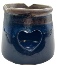 Vintage Flat Earth Art Pottery Studio Drip Glaze Votive Candle Holder Heart 4