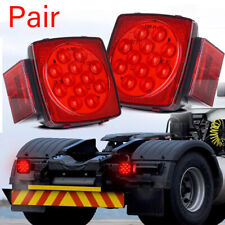 Pair Red Led Submersible Stop Brake Trailer Tail Lights Square 80 License