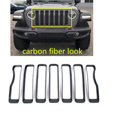For Jeep Wrangler Jl 2018 - 2022 Carbon Fiber Look Front Grille Frame Cover 7pcs