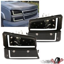Fit For Chevy Silverado Avalanche 03-07 Black Smoked Headlights Led Drl Lamps