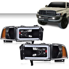 Amber Corner Black Led Drl Headlights Fit For 94-02 Dodge Ram 1500 2500 3500