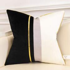22 X 22 Inches Black White Gold Leather Striped Patchwork Velvet Cushion Case Lu