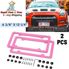 Car License Plate Pink Frames With Screw Caps Slim Metal Front Rear Cover Women