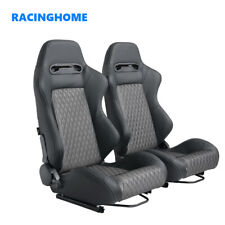 2pcs Universal Car Racing Bucket Seat Pvc Leather Recline Seats With 2 Sliders