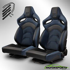 Universal Reclinable Pvc Racing Seats Car Seat Full Set Wsliders Black-blue