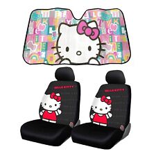 New Hello Kitty Car Truck Front 2 Seat Covers Headrest Covers Sunshade Set