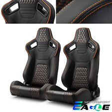 2x Black Pvc Orange Snake Pattern Bottom Carbon Fiber Reclinable Racing Seats