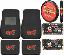 New 7pc Betty Boop Car Truck Front Back Carpet Floor Mats Steering Wheel Cover