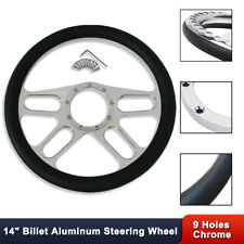 14 Chrome Billet Aluminum New Age Steering Wheel 9 Holes W Half Wrap Leather