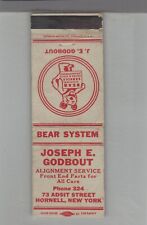 Matchbook Cover Bear Wheel Alignment Joseph E. Godbout Hornell Ny