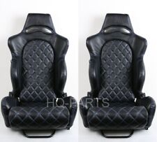 2 Tanaka Black Pvc Leather Racing Seat Reclinable Blue Diamond Stitch Fits Mazda