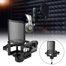 1x Black Microphone Shock Mount With Pop Filter Shock Mount For Studio Recording
