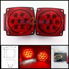 Submersible Led Trailer Lights Stop Turn Tail Light Square Red Stud Mount - Pair