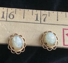 Vintage Earrings Circa 1940s Amco Brand Opalite 14kt Gold Filled Screw Back