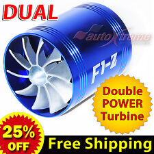For Honda Air Intake Dual Fan Turbo Supercharger Turbonator Gas Fuel Saver Blue