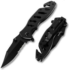 Serrated Blade Small Black Pocket Knife With Glass Breaker Seatbelt Cutter