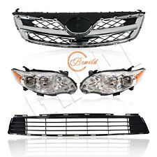 For 2011 2012 Toyota Corolla Front Upper Lower Grille Headlights Set Chrome