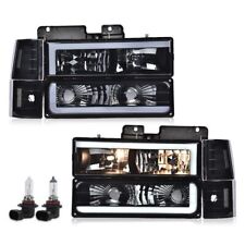 Fit For 88-98 Gmc Sierra Ck Silverado Smoked Lens Led Tube Headlights Lamps