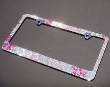 Bling Bling Pink Flower Crystal Metal License Plate Framecapscrew
