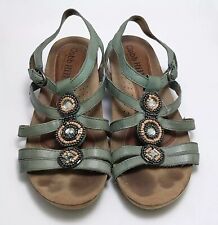 Rockport By Cobb Hill Sandals Womens 9m Beaded Wedge Slingback Green Leather