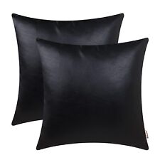 Faux Leather Throw Pillow Covers 16 X 16 Inches - Black Leather Pilow Covers ...