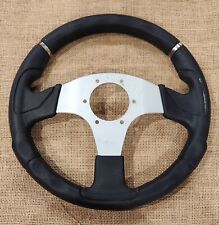 Vtg 13 Inch. Luisi Leather Racing Steering Wheel 3 Spokes Black Italy