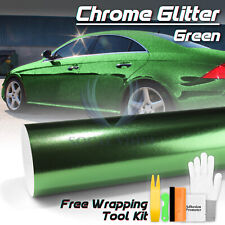 Chrome Glitter Green Sparkle Car Vinyl Wrap Sticker Decal Bubble Free Sheet Diy