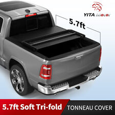 5.7ft 68 Bed Soft Tri-fold Tonneau Cover For 09-24 Dodge Ram 1500 Truck W Lamp