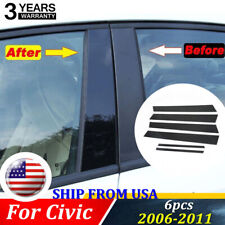 Black Pillar Posts For Honda Civic 2006-2011 4dr 6pcs Door Trim Molding Cover