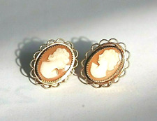 Amco Cameo 120 14k Womens Earrings 1940s Carved Shell Gold Filled Screw Back