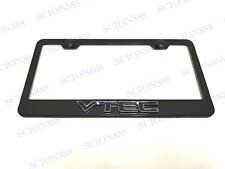 1pc 3d Vtec Logo Emblem Badge Black Stainless Metal License Plate Frame