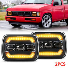 Pair Black 5x7 7x6 Dot Led Headlights Hilo Drl For Nissan Toyota Pickup Truck