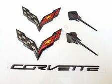 5pc 2014-2019 Corvette C7 Gloss Black Front Rear Stingray Cross Flags Emblem