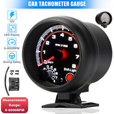 3.75 Universal Car Tachometer Gauge Meter With Led Shift Light 0-8000 Rpm 12v