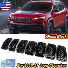 For Jeep Cherokee 2019-2022 Gloss Black Mesh Honeycomb Front Grille Inserts 7x