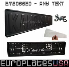 European License Plate Kit Any Text Embossed All Flat Black Matte Black Text